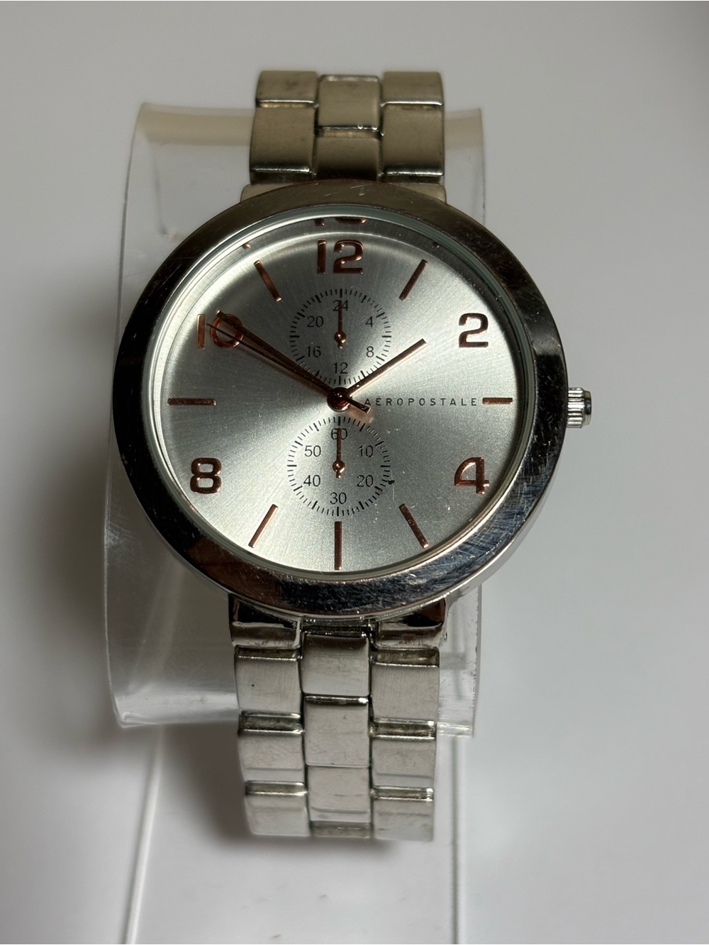 Aeropostale Silver Metal Men’s Watch with Rose Gold Accents